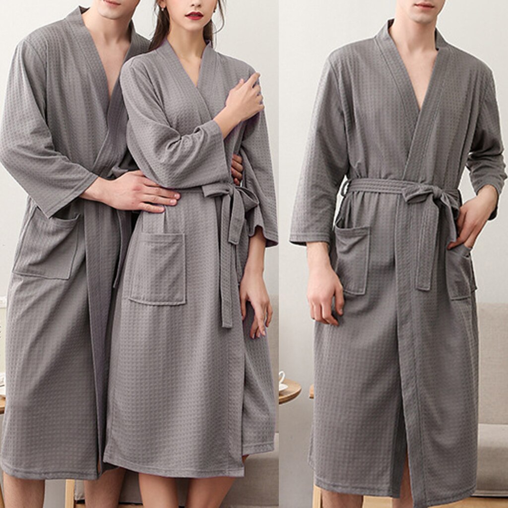 Womens Mens Kimono Robes Knit Bathrobe Loungewear Sleepwear Robe