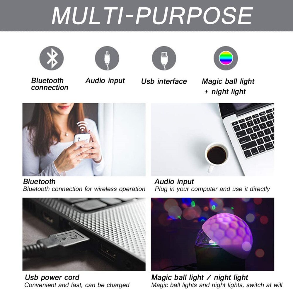 Disco Bal Lichten, Bluetooth Speaker Strobe Party Verlichting, Usb Powered Night Lamp,9 Kleuren Sound Activated Led Stage Light