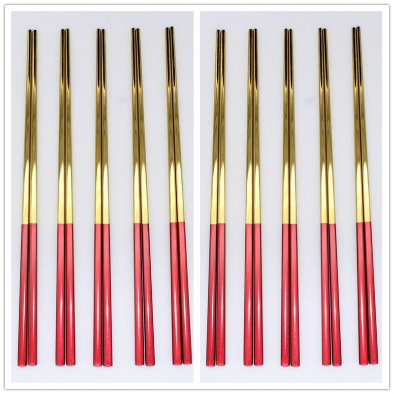 10 Paare Sushi Hashi Stäbchen edelstahl Lebensmittel Klasse Platz Chinesischen Metall Stäbchen Mehrweg Stäbchen Küche Werkzeuge: 10 Paare rot Gold