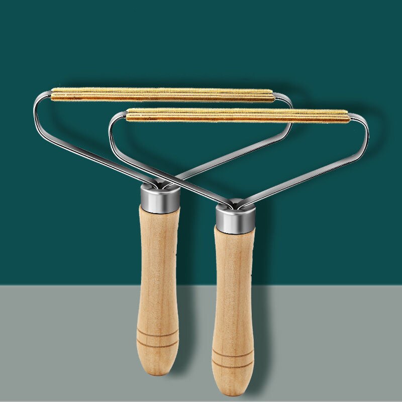 Portable Clothes Lint Roller Remover Lint Fabric Shaver Removes Pet Hair Lint Particles From Furniture Clothes Cleaning Tool: 2pcs Wood Handle