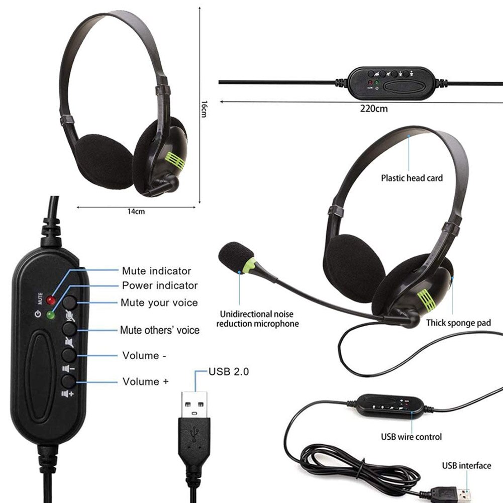 USB Gaming Headset Multi-Key Control Call Center Noise Cancelling Wired Headphones HD Microphone For PC /Laptop/Computer