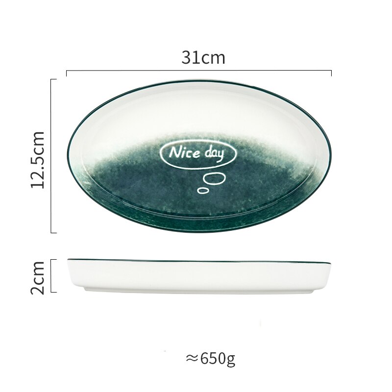 Timemore nordisk gradient porcelæn middagstallerken og fade skålsæt keramisk nudelsuppe salat biural skål oval fisketallerken: 12 tommer oval plade