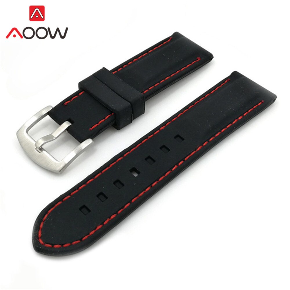 Universell 20mm 22mm 24mm 26mm myk silikon klokkerem sport vanntett pin spenne armbånd bånd rem tilbehør: Rød linje / 22mm