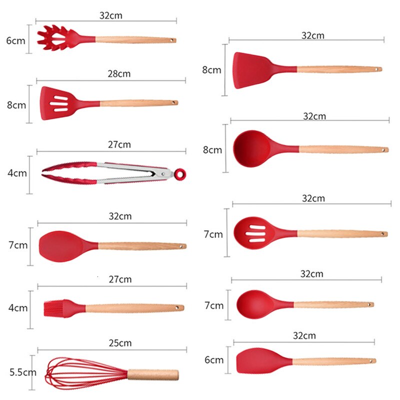 Kitchen Utensils Set Red Cooking Utensils Set Silicone Kitchen Tools Gadgets Wooden Spatula Set