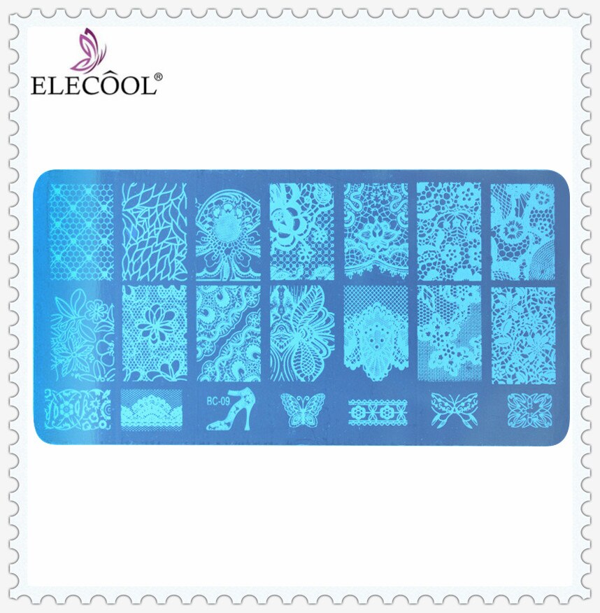 1 pièces Nail Art timbre estampage Image plaque ongles impression pochoir dentelle modèle bricolage bleu masque ongles impression Nail Art manucure outils: 09