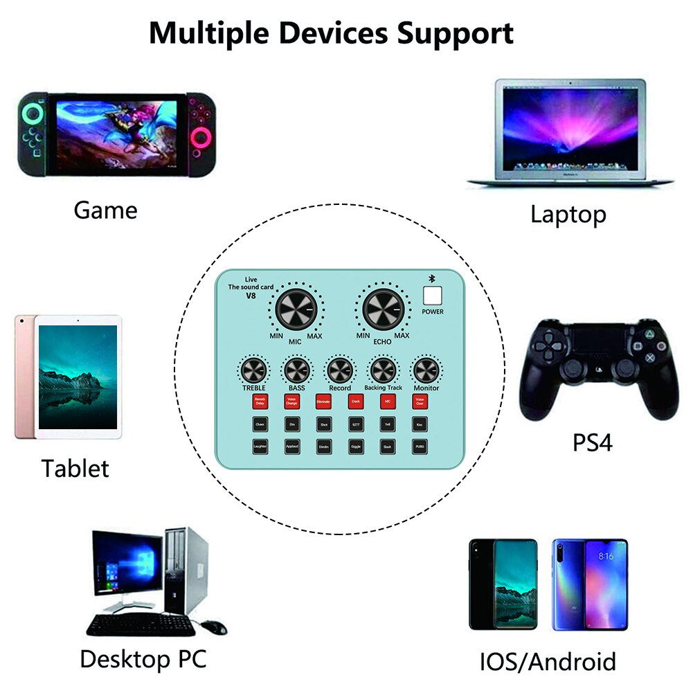 Voice Changer Multiple Effects Audio Mixer Live Sound Card Music Recording Phone Computer Karaoke Singing Broadcast