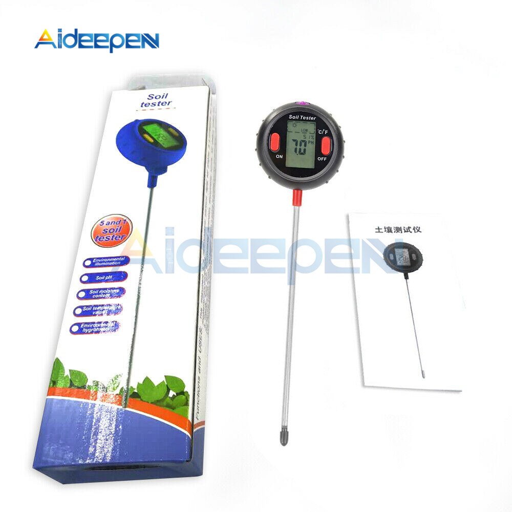 5 In 1 Ph Bodem Tester Water Vochtmeter Vochtigheid Thermometer Photometer Water Meter Tuin Planten Hydrocultuur Analyseren