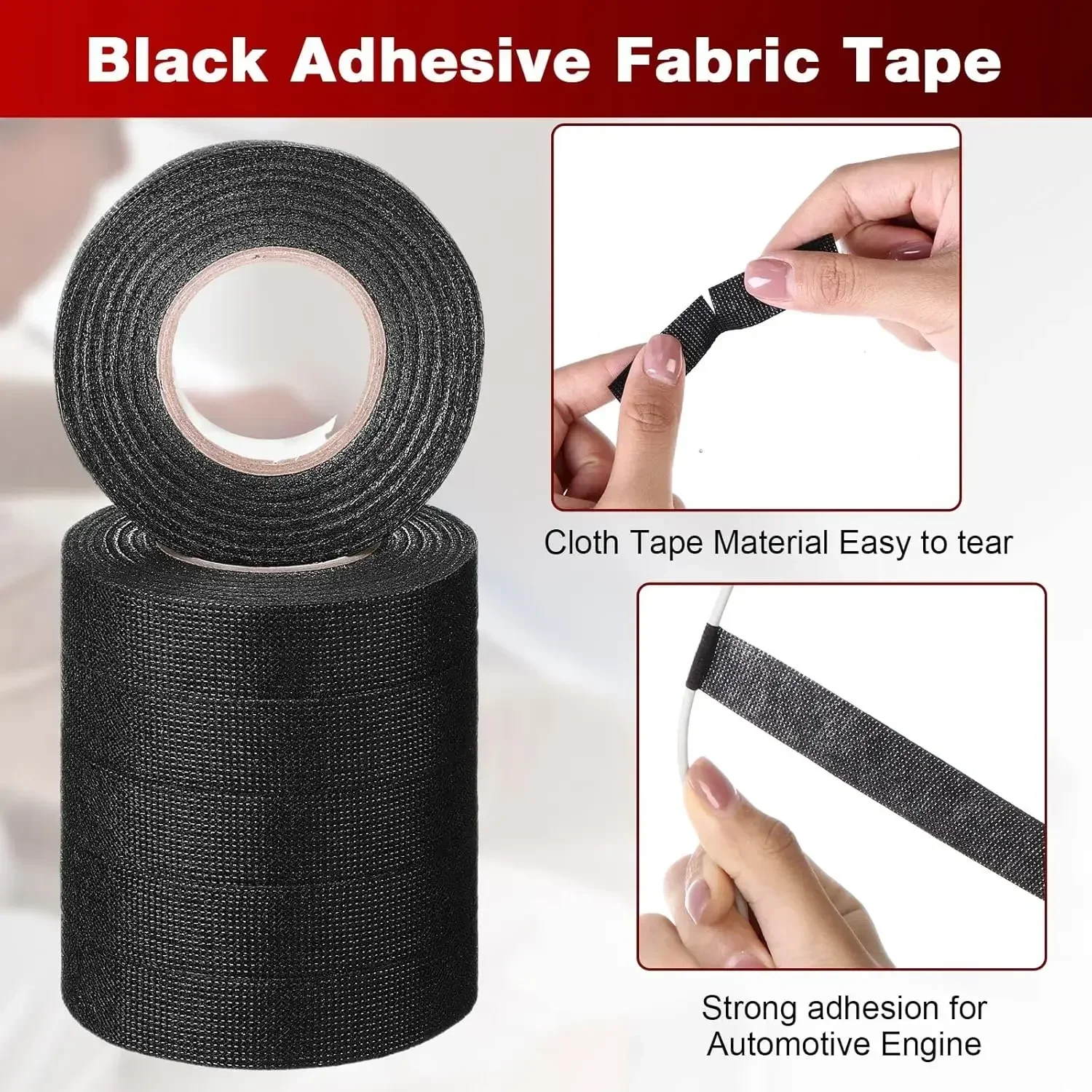 Cinta de tela resistente al calor de 60/15M, cintas adhesivas de tela para arnés de cables, cinta eléctrica de protección de telar de cableado de Cable de coche