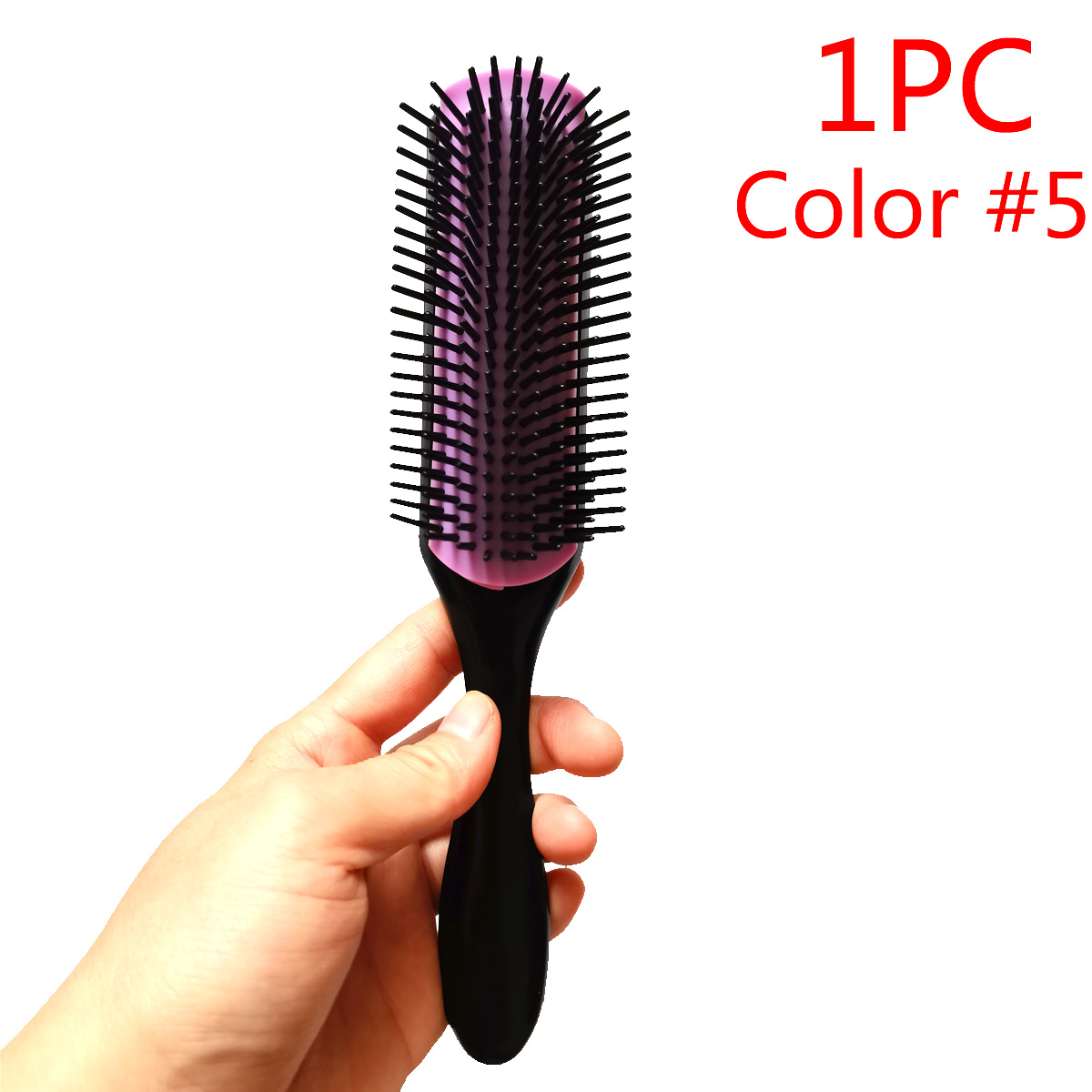 1 cepillo para el cabello desenredante de 9 filas, cepillo para el cabello, masajeador del cuero cabelludo, peine húmedo recto para mujeres y hombres, cepillo para el cabello húmedo y rizado de salón: Rosa