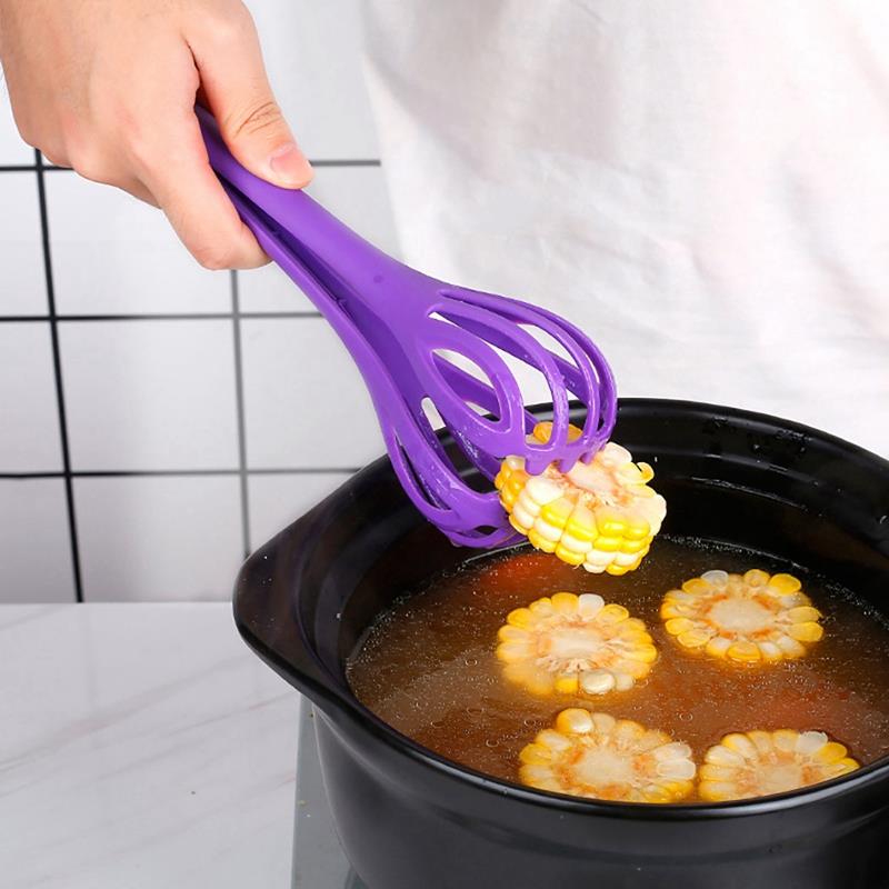 Fouet de cuisine en plastique polyvalent, manuel à double usage, pince à aliments, passoire pour la cuisson, outil de cuisine domestique