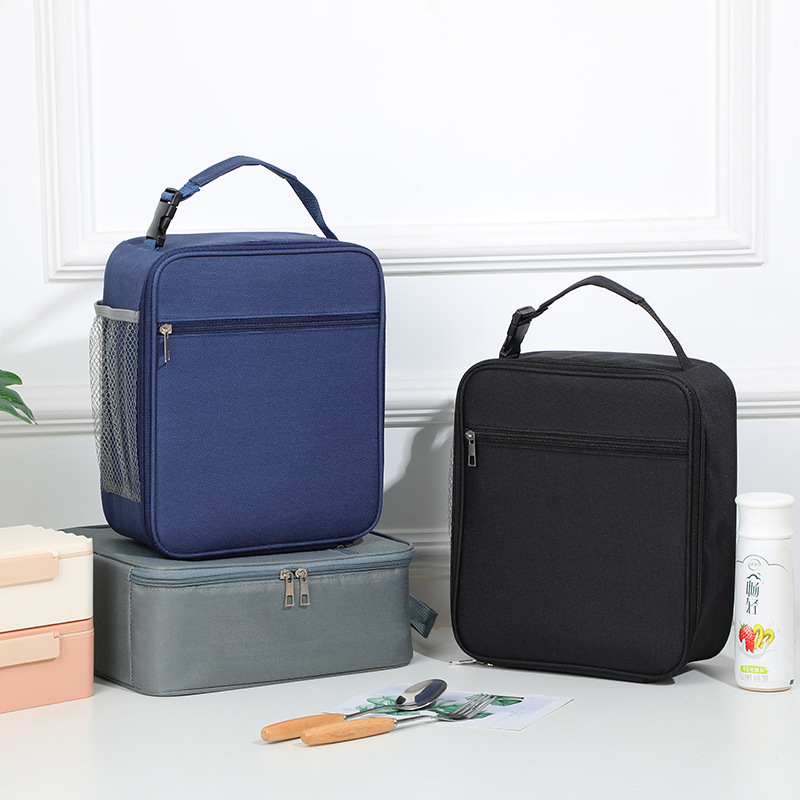 Lunch Box Storage Tote Mesh Side Pouch Portable Lunch Bag Heat Insulation Children's School Bento Bags Square Chilled Ice Bags