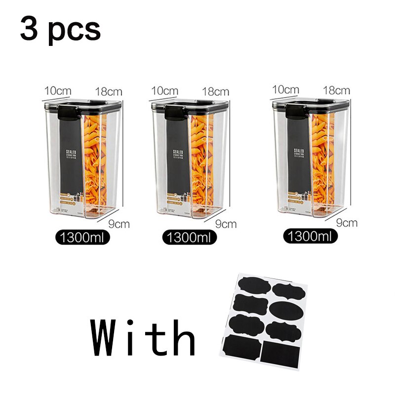4pcs Stackable Acryl Food Storage Container Plastic Kitchen Noodle Box Multigrain Storage Tank Transparent Sealed Cans: 1300ml 3pcs