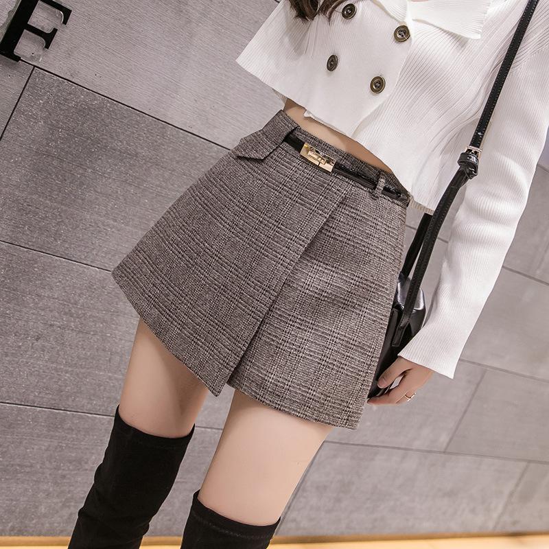 Onregelmatige Wollen Plaid Shorts Rokken Voor Vrouwen Atumn Winter Office Korte Vrouwen Plus Size Booty Shorts Feminino: Coffee Plaid / M