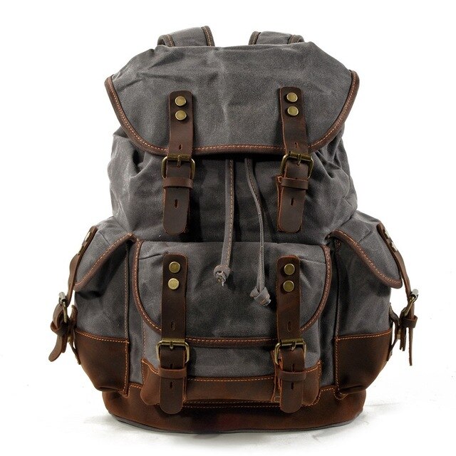 Vintage Tas Canvas Lederen Rugzakken Voor Mannen Laptop Daypacks Waterdichte Canvas Rugzakken Grote Waxed Bergbeklimmen Travel Pack: dark grey