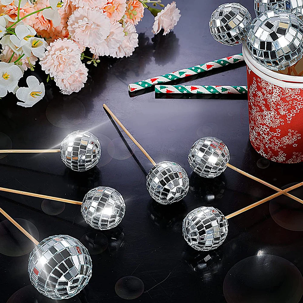 Bola de discoteca con espejo de 2-10cm, decoraciones de de los años 70, adornos colgantes reflectantes para decoración de pasteles de de cumpleaños, suministros de boda