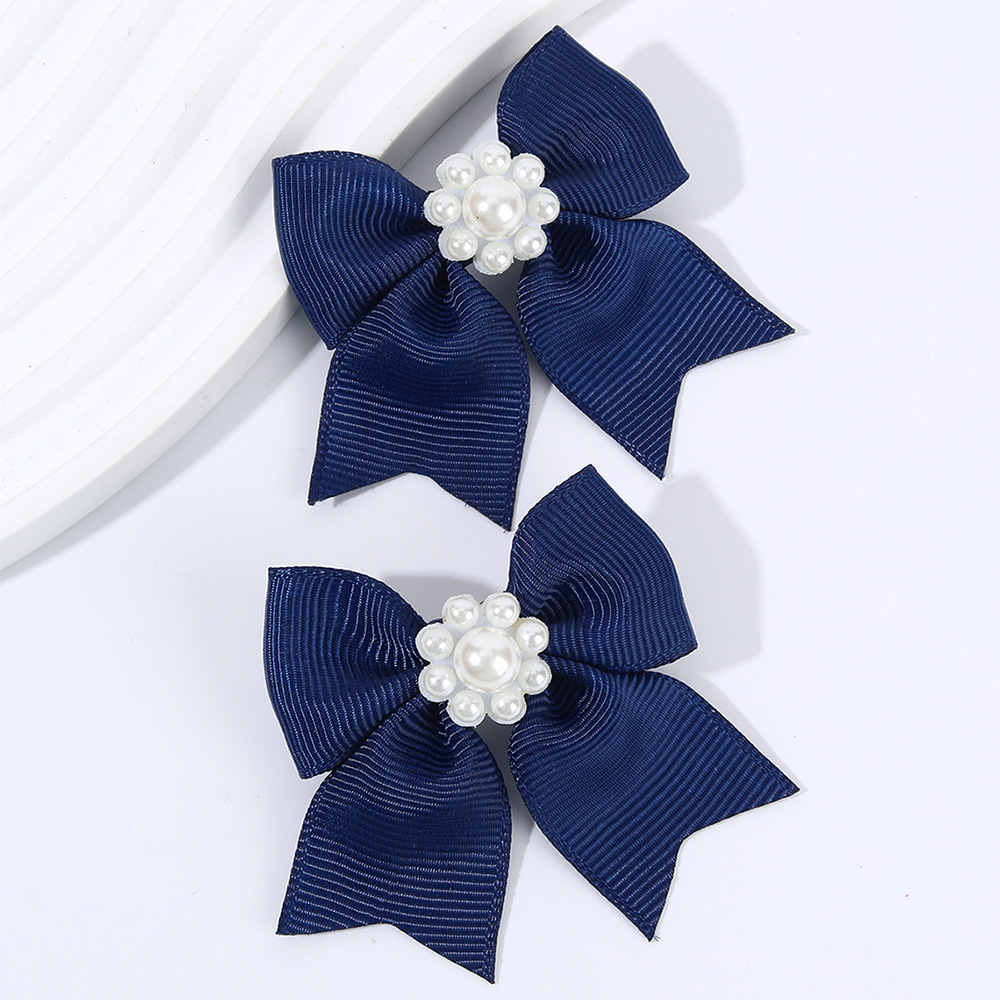 Ncmama, pinzas para el pelo con perlas azul oscuro para niñas, horquilla con lazo de cinta sólida, pasadores para niños, horquillas, accesorios para el cabello de Boutique