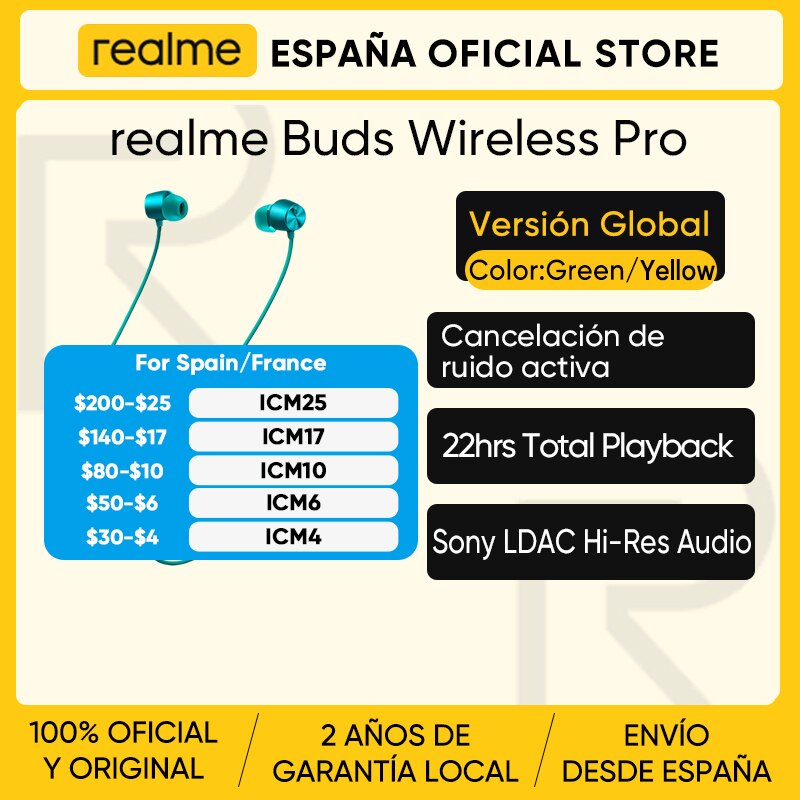 Global Versie Realme Knoppen Draadloze Pro Bluetooth Oortelefoon Actieve Ruisonderdrukking Anc Enc Sport Headset 22 Uur Afspelen