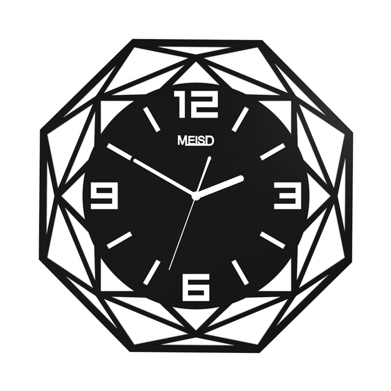 Meisd Creatieve Geometrische Stille Grote Acryl 3D Wandklokken Digitale Moderne Stijl Zwart Quartz Opknoping Horloge Met Muurstickers: Default Title