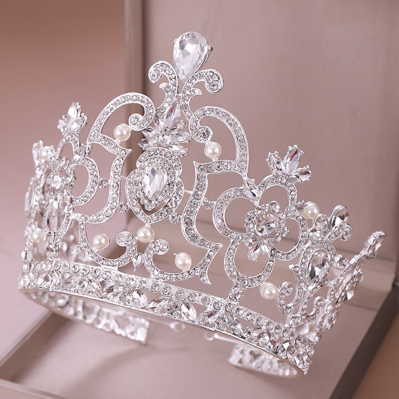 Trendy Queen Diadeem Crystal Crown Bruiloft Haar Accessoires Ornamenten Crystal Pearl Tiara & Crown King Hoofd Sieraden Bridal Tiara