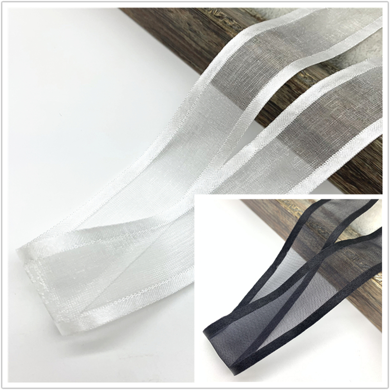 Cinta de Organza con borde satinado, cinta blanca y negra de 10/15/20/25/38mm para Lazo, decoración de boda, Navidad, artesanías de envoltura de manualidades hechas a mano