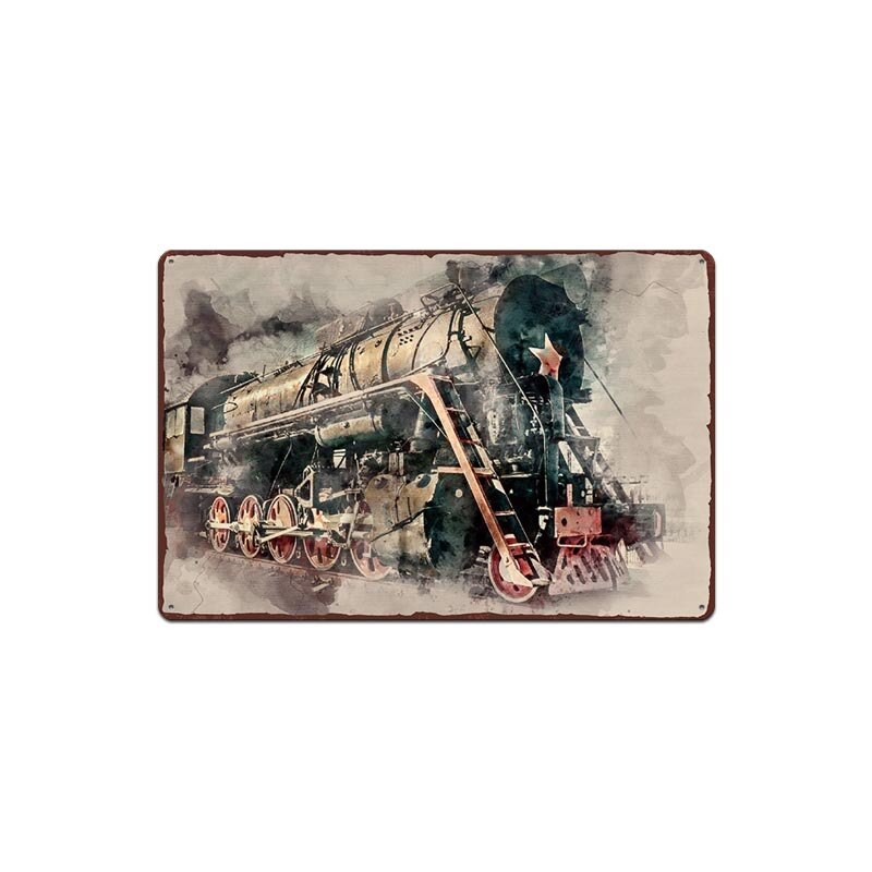 Vintage metalen bord met trein, treinplaatje, metalen vintage pub, grappig blikken bord, wanddecoratie voor bar, pub, club, borden: 6