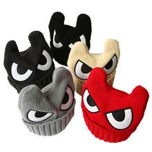 Baby Hats Knitted Autumn Winter Baby Caps For Boys Girls children knitted skullies wool cap eyes baby warm hat horn