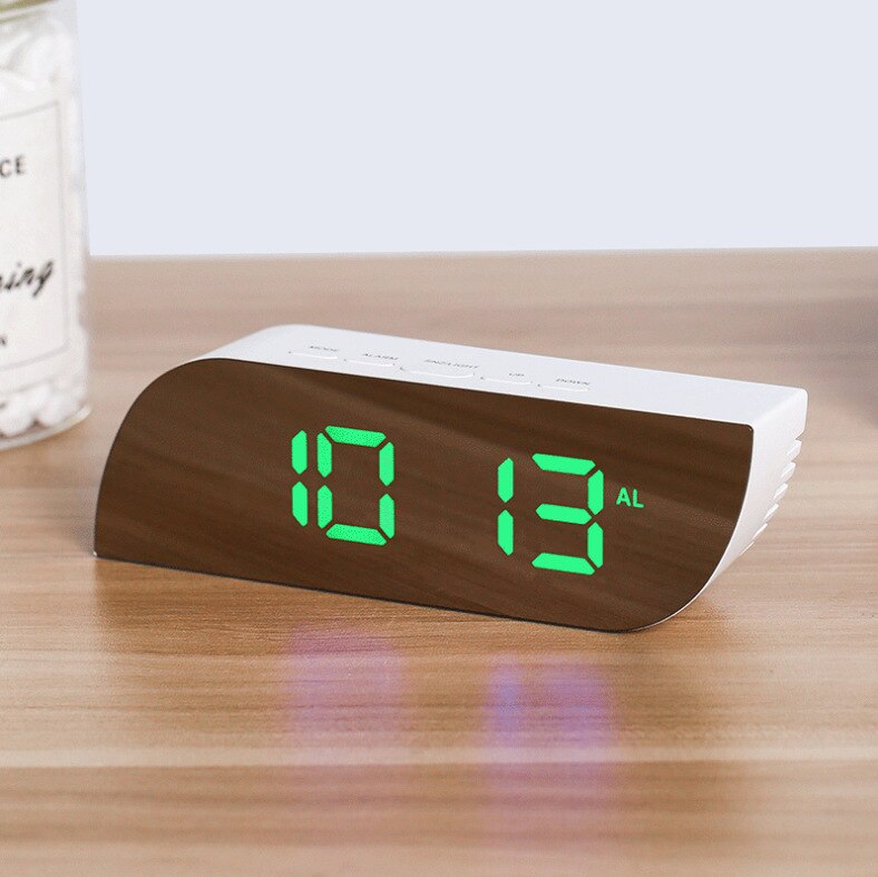 LED Digital Electronic Desktop Clock Snooze Mirror Alarm Clock Time Temperature Display Home Decorations: Green White case