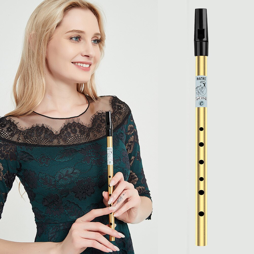 NAOMI 6 Holes Tin Whistle Traditional Irish Penny Whistle Brass Material Musical Instrument for Beginners, Key of C
