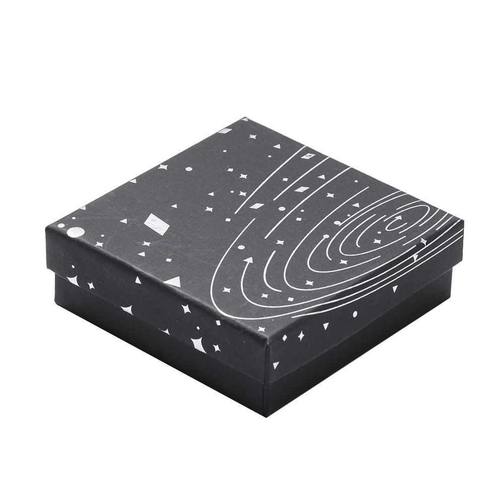 Smykkeskrin stjerne sølv smykkeskrin til smykker øredobber ringe halskjede armbånd svart bag kartong med blått gullbånd: 9 x 9 x 3