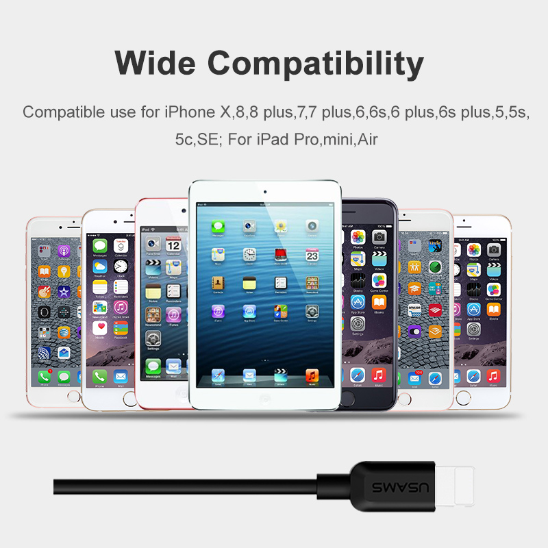 USB Kabel Voor iPhone 7 Kabel, USAMS 2A Snel Opladen voor iPhone X 8 7 6 6s plus 5s 5 SE Datum Kabels charger voor verlichting kabel