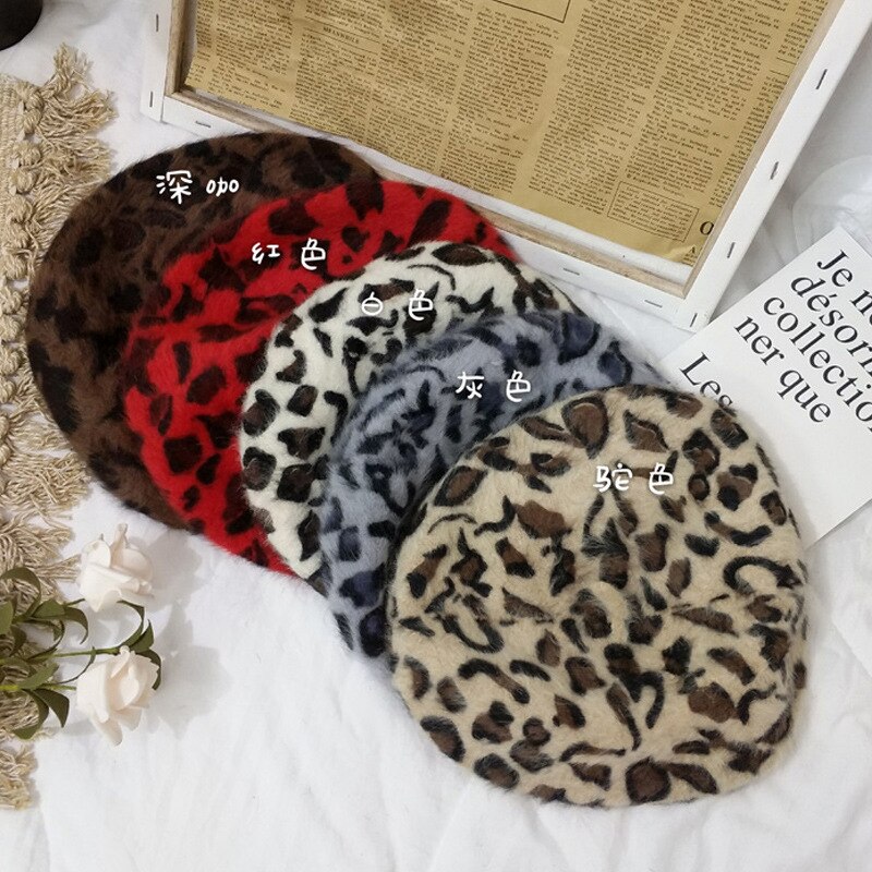 Koreansk vinter dam leopard basker varm retro målarhatt utomhus varm kupoltryck hatt