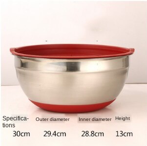 Stainless Steel Mixing Bowl With Lid Home Kitchen Egg Mixer Salad Bowls Non-slip Silicone Bottom Food Storage Bowl Set WY72102: 30cm