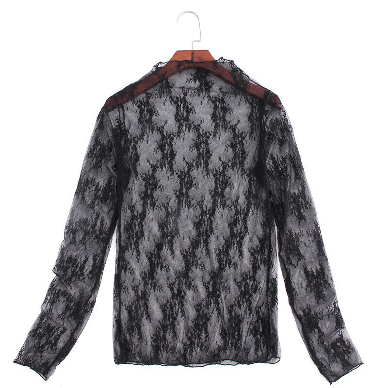 Netten, bottom shirts, lange mouwen, kant tops.: Black