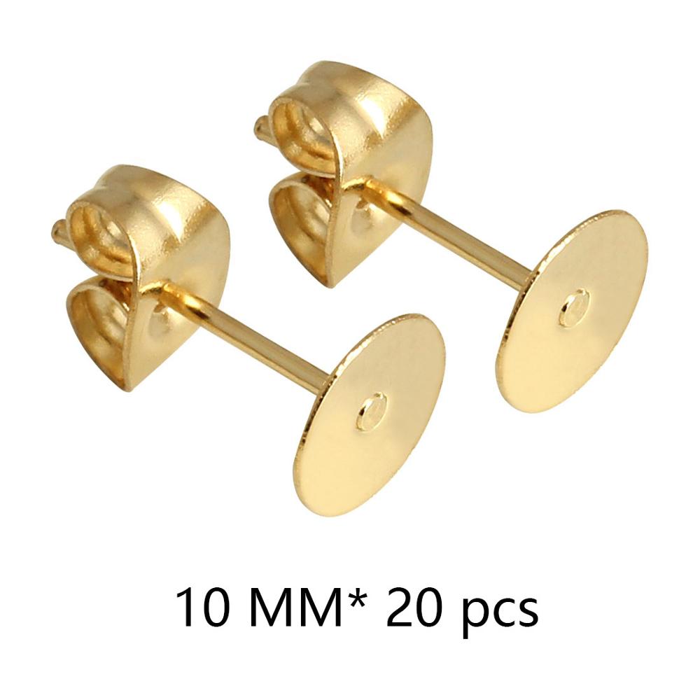 Lote de pendientes de poste de acero inoxidable blanco, 100 unidades, pasadores de Base con tapón para pendientes, reverso de oreja para joyería DIY, soporte de cabujón: 10mm X 20pcs