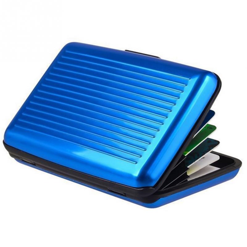 Waterdichte Aluminium Metal Business Credit Card Naam Id Kaarthouder Case Wallet Box Mini Antimagnetic Aluminium Kaarten Houder: Blauw