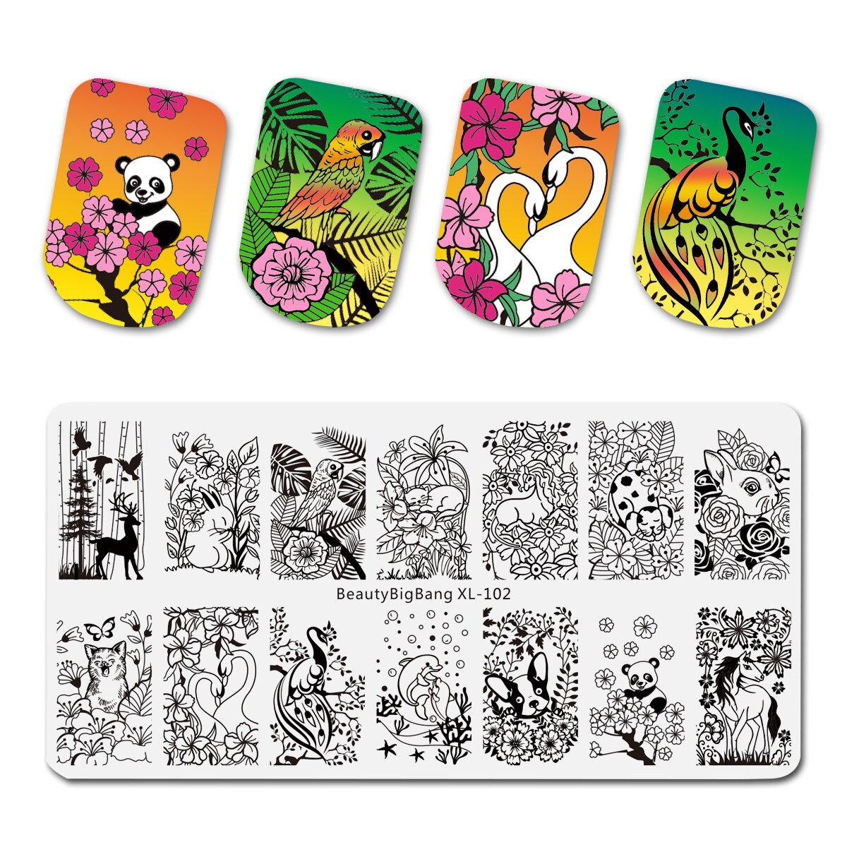 BeautyBigbang Nail Stamping Plates Cute Swan Cat Lips Heart Sweet Pattern Nail Art Stamps Template XL-104: 102