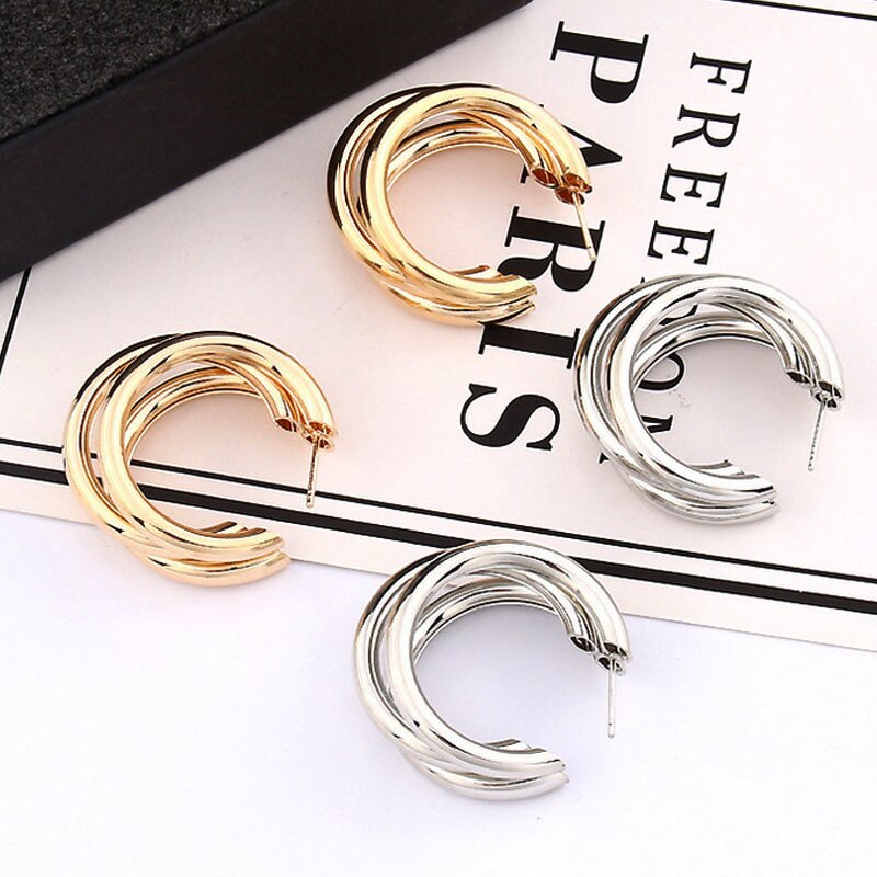 Boucles d'oreilles rétro en métal or en forme de C pour femme, multiples bijoux, coréenne, argent, aiguilles, 2022, 2022