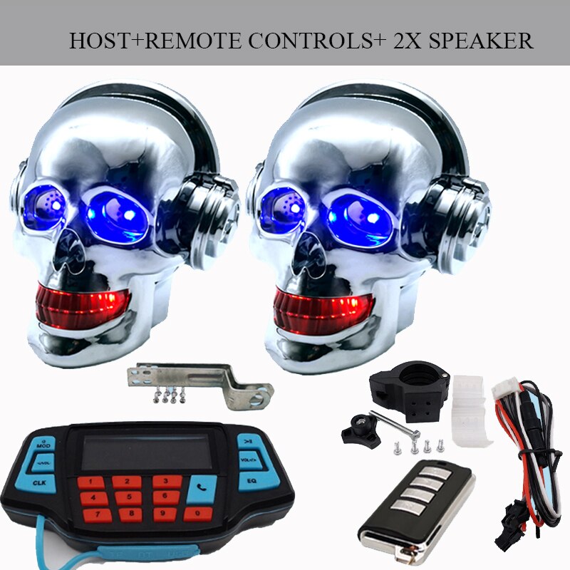 Motorcycle skull loudspeaker With Bluetooth MP3 waterproof Subwoofer Mobile phone call vehicle Electric vehicle Anti theft Color: 5