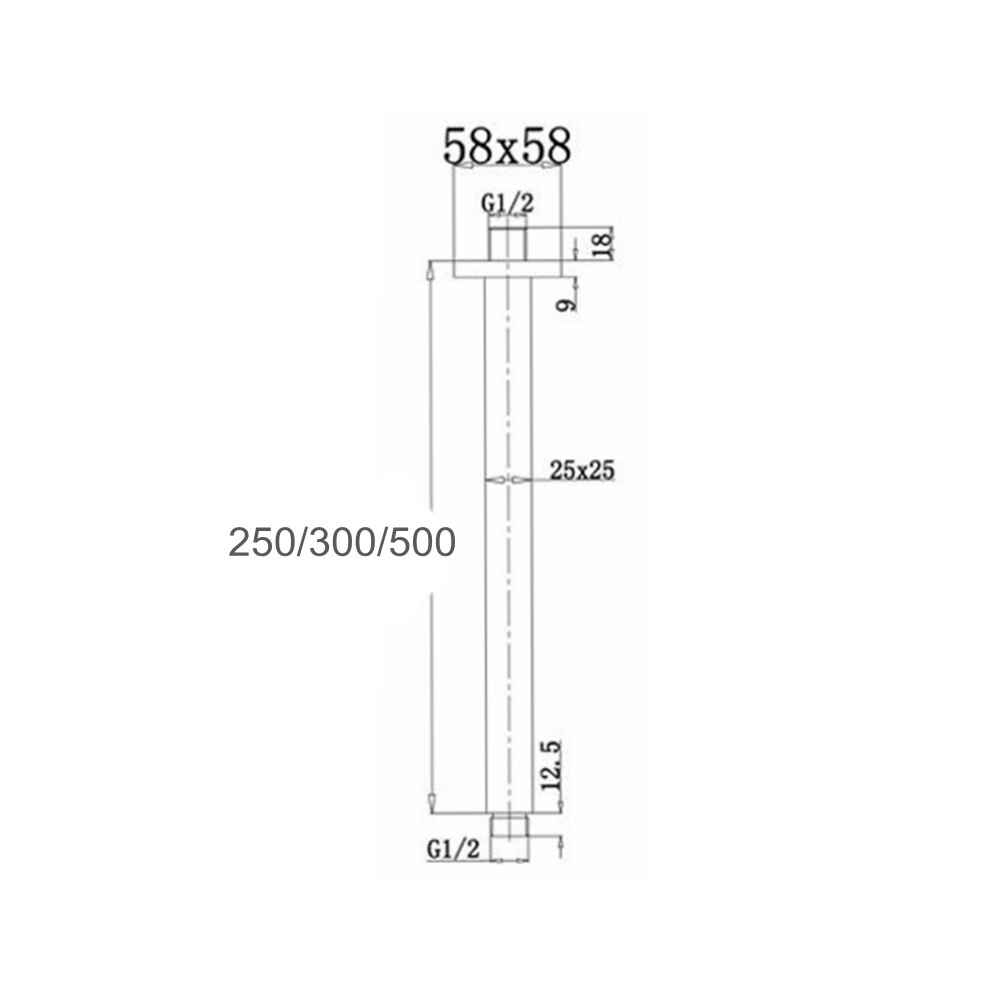 Ceiling mounted shower arm stainless steel 25cm/30cm/60cm shower arm chrome finished