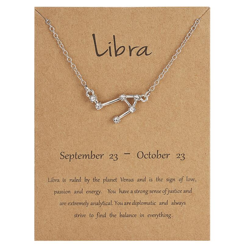 Collares del zodiaco de 12 Constelaciones para mujer, signo del horóscopo, joyería Coreana de circón, Estrella, Galaxia Libra, astrología,: Libra