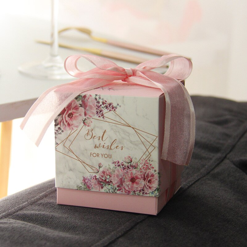 Paper Candy Box Wedding Favors Bag with Ribbon For Guests Wedding Baby Shower Birthday Party Decoration: Pink / S 7.5x7.5x8.2cm / 20 PCS