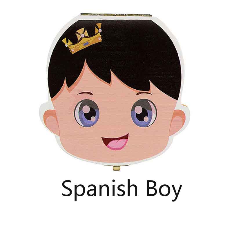 Tandkasse opbevaring souvenirs træ mælke-tænder-arrangør piger baby børn drenge russisk/fransk/spansk til drenge piger legetøj: Spanishblackboy