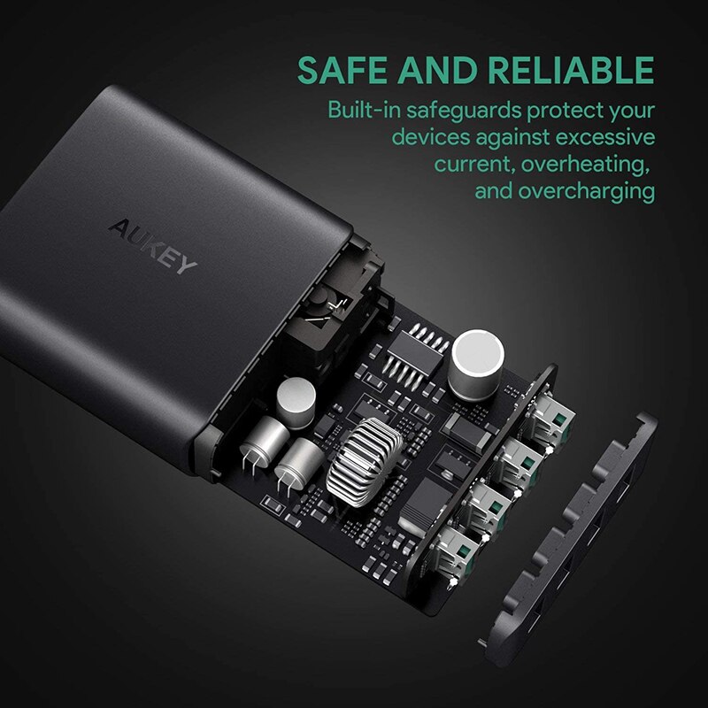 Aukey 42W 4 Poorten Usb Charger Met Quick Charge 3.0 Opvouwbare Us Plug Usb Wall Charger Voor I-telefoon I-Pad Pro/Air Xiao-Mi Sam-Sung