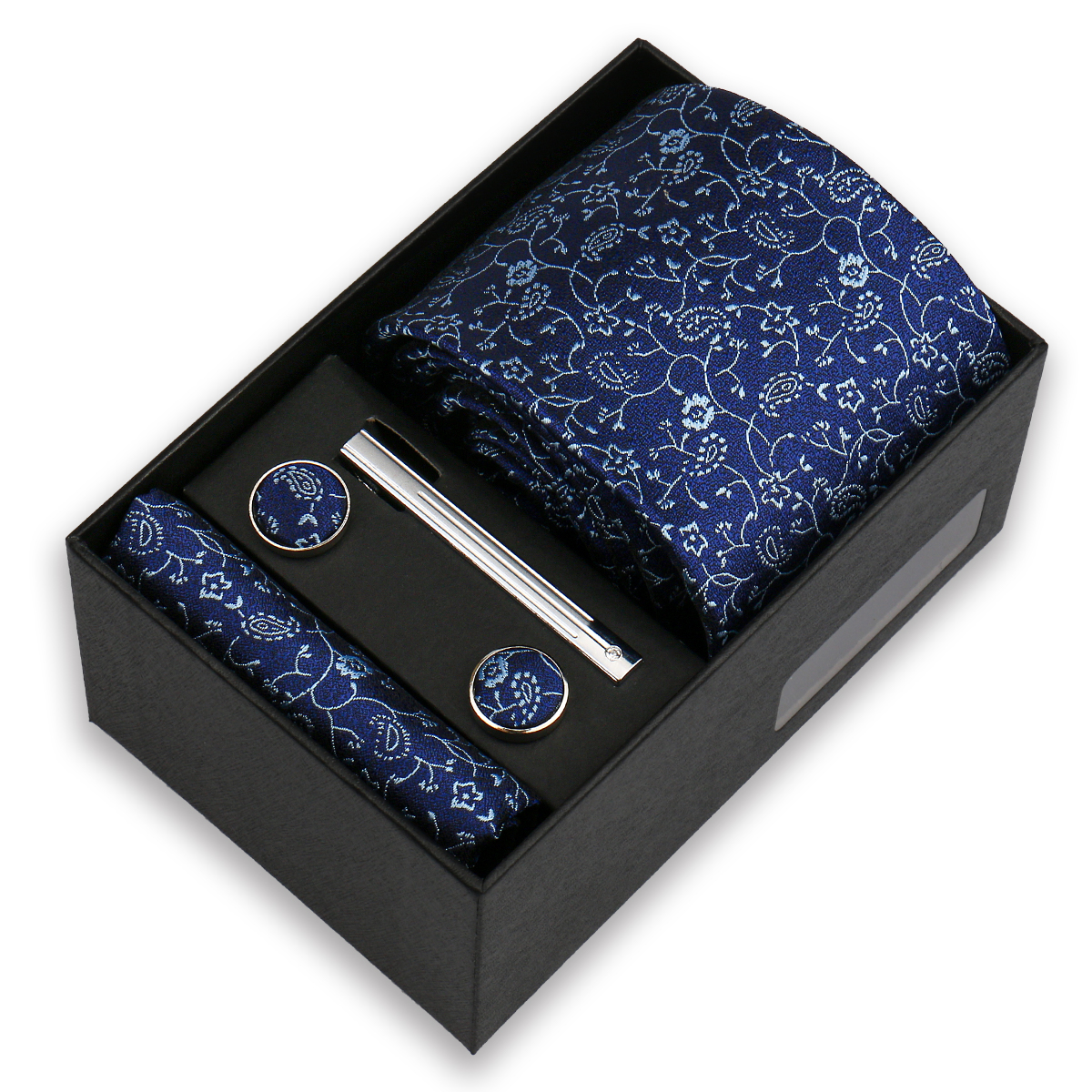 Conjunto de gravata de luxo para homens caixa de presente de negócios festa de casamento moda masculina conjunto de gravata paisley lenço abotoadura gravata-clipe terno presente para homem