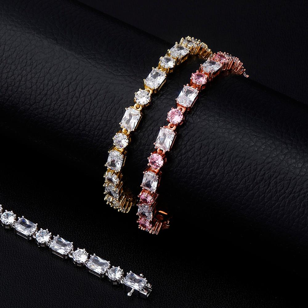 6mm Tennis Chain Round and Square Iced Out Bling Cubic Zirconia Stones Bracelet Hip Hop Men Women Jewelry Punk Style
