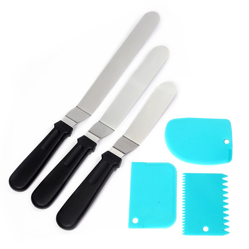 Professionele Rvs Cake Decorating Spatels, Icing Spatel set, bakken Tools (4 "-6"-8 "Blade): Black