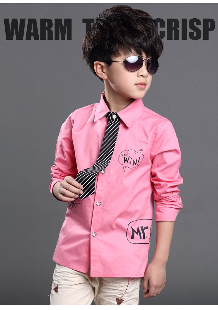 V-drzewo nastolatek chłopięca koszula z długim rękawem moda szkolna koszula dla chłopców dzieci białe koszule chłopięce koszule chłopięce: Różowy / 14