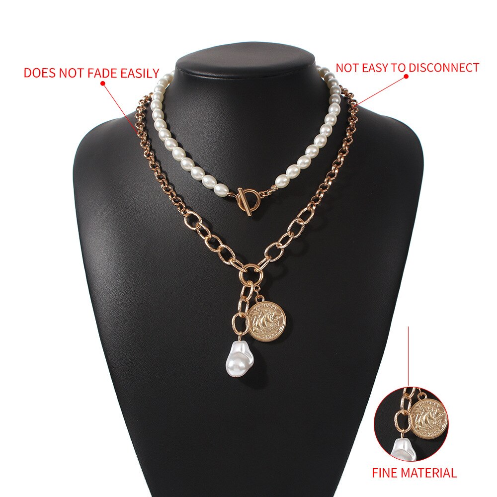 DIEZI Vintage Exaggeration Statement Choker Necklace Wedding Imitation Pearl Coin Pendant Necklaces Women Chain Jewelry