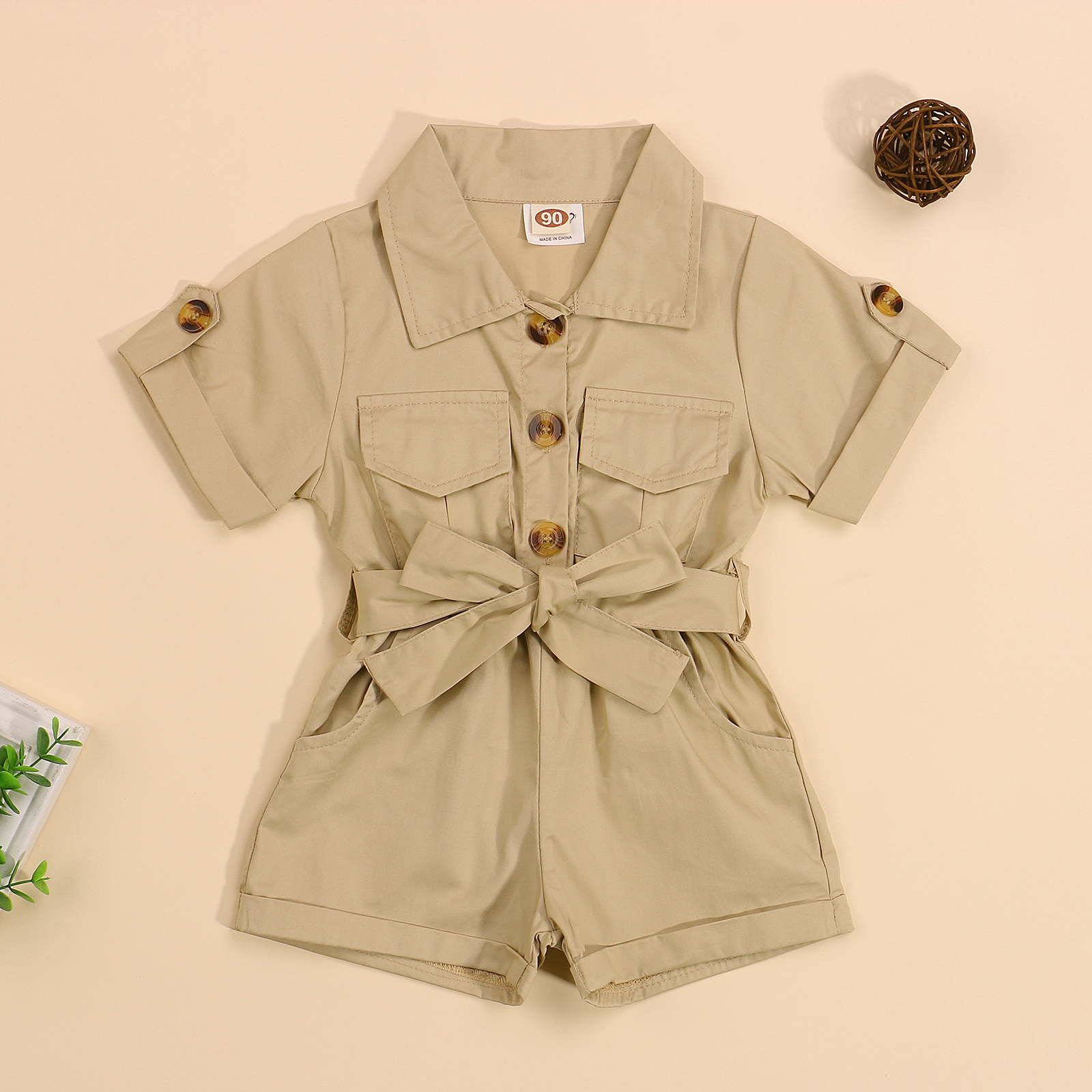 Vêtements d'été pour bébés filles de 1 à 5 ans, salopette à boutons à revers à manches courtes, Style outillage, tenues