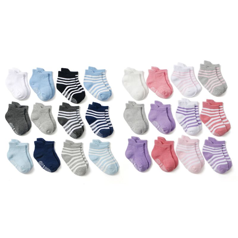 12 Pair/Set Toddler Baby Sports Cotton Socks Comfortable Anti Slip Socks for 0-24 Months Boys Girls